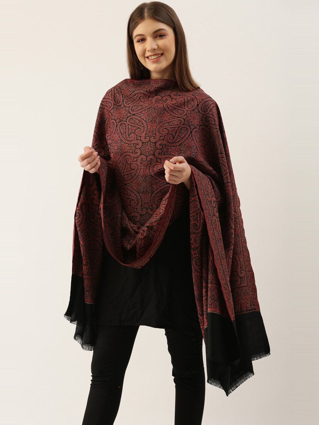 

Pashmoda Women Black & Pink Woven-Design Shawl