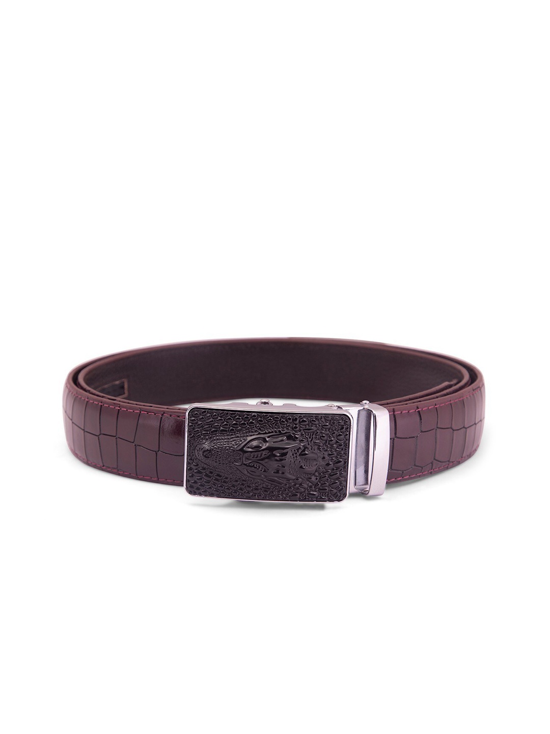 

BANGE Men Red Crocodile Textured Leather Formal Belt