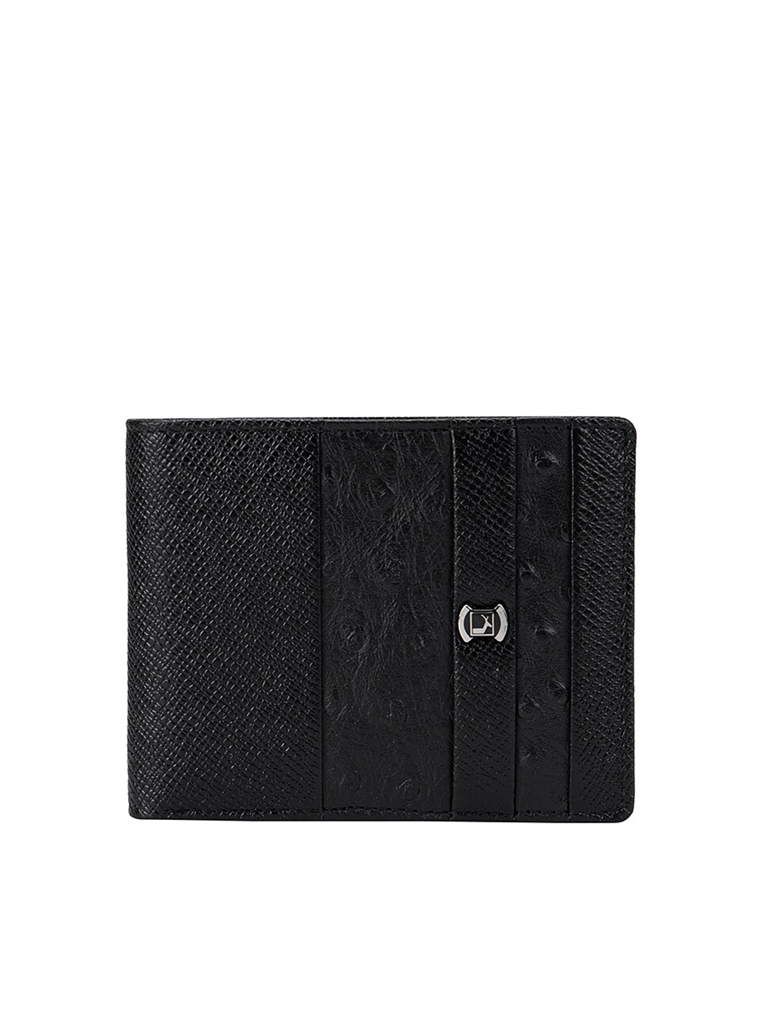 

Da Milano Men Black Textured Leather Two Fold Wallet