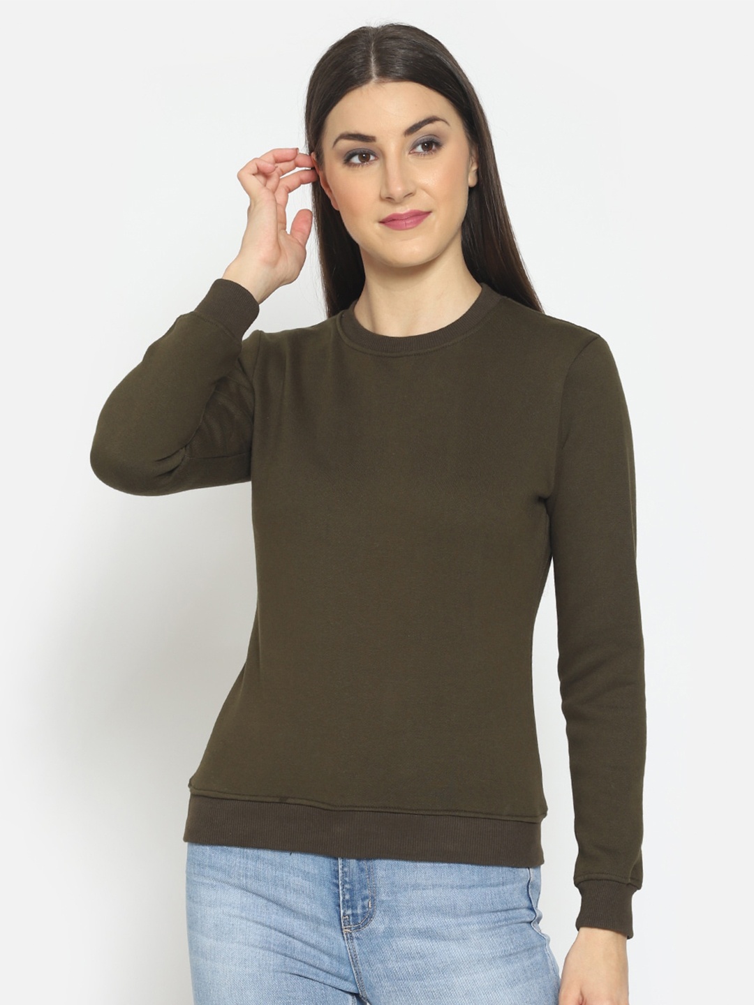 

Hapuka Women Olive Green Fleece Sweatshirt