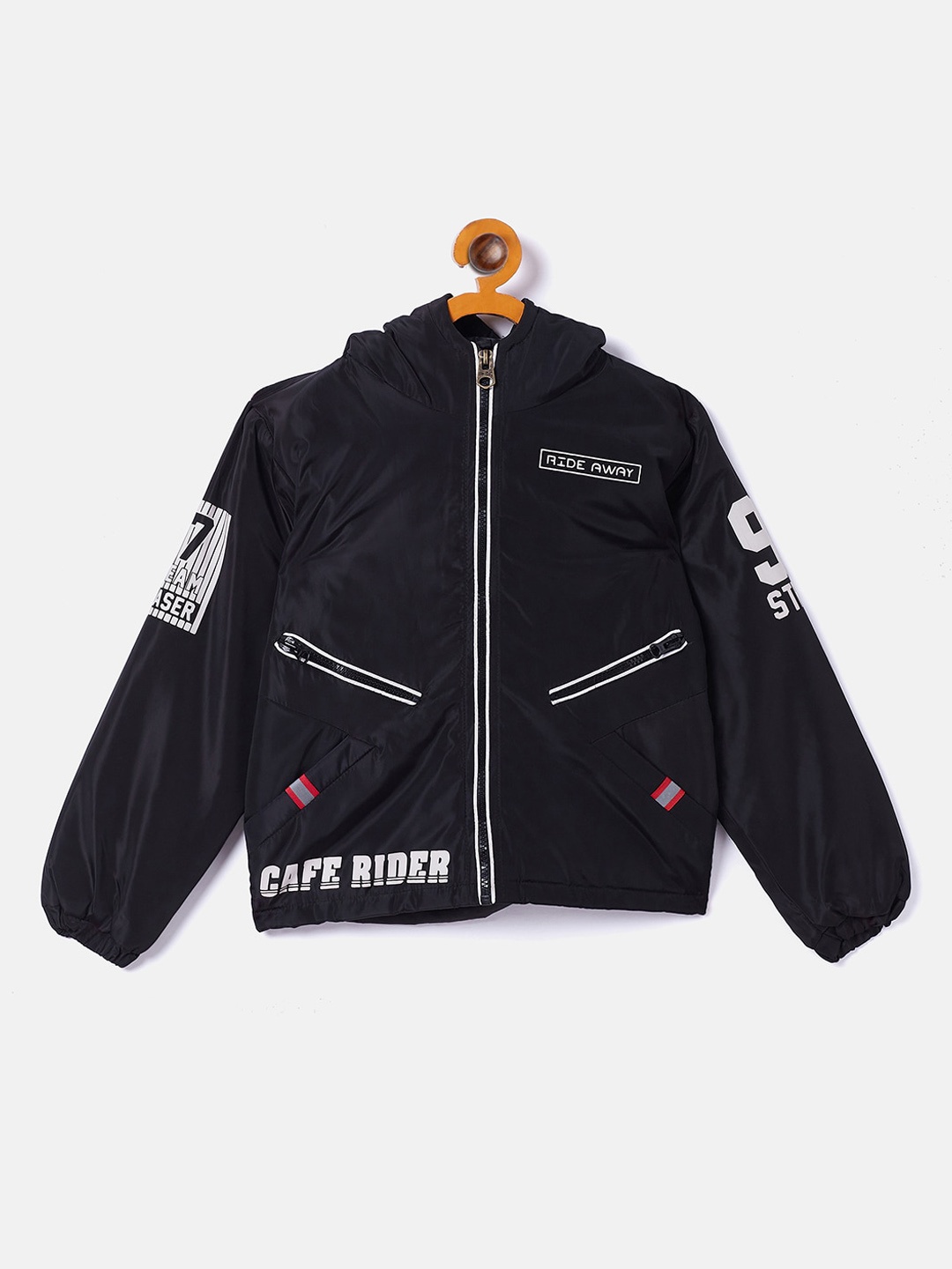 

Duke Boys Black Geometric Padded Jacket with Patchwork