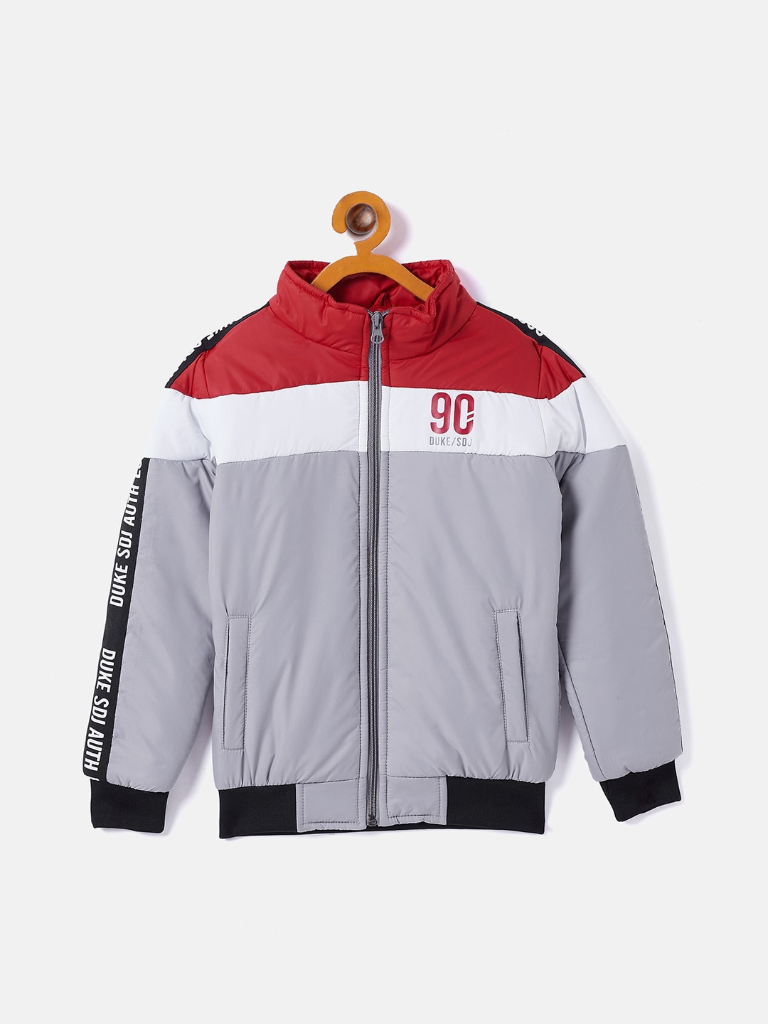 

Duke Boys Grey White Colourblocked Mock Collar Bomber Jacket