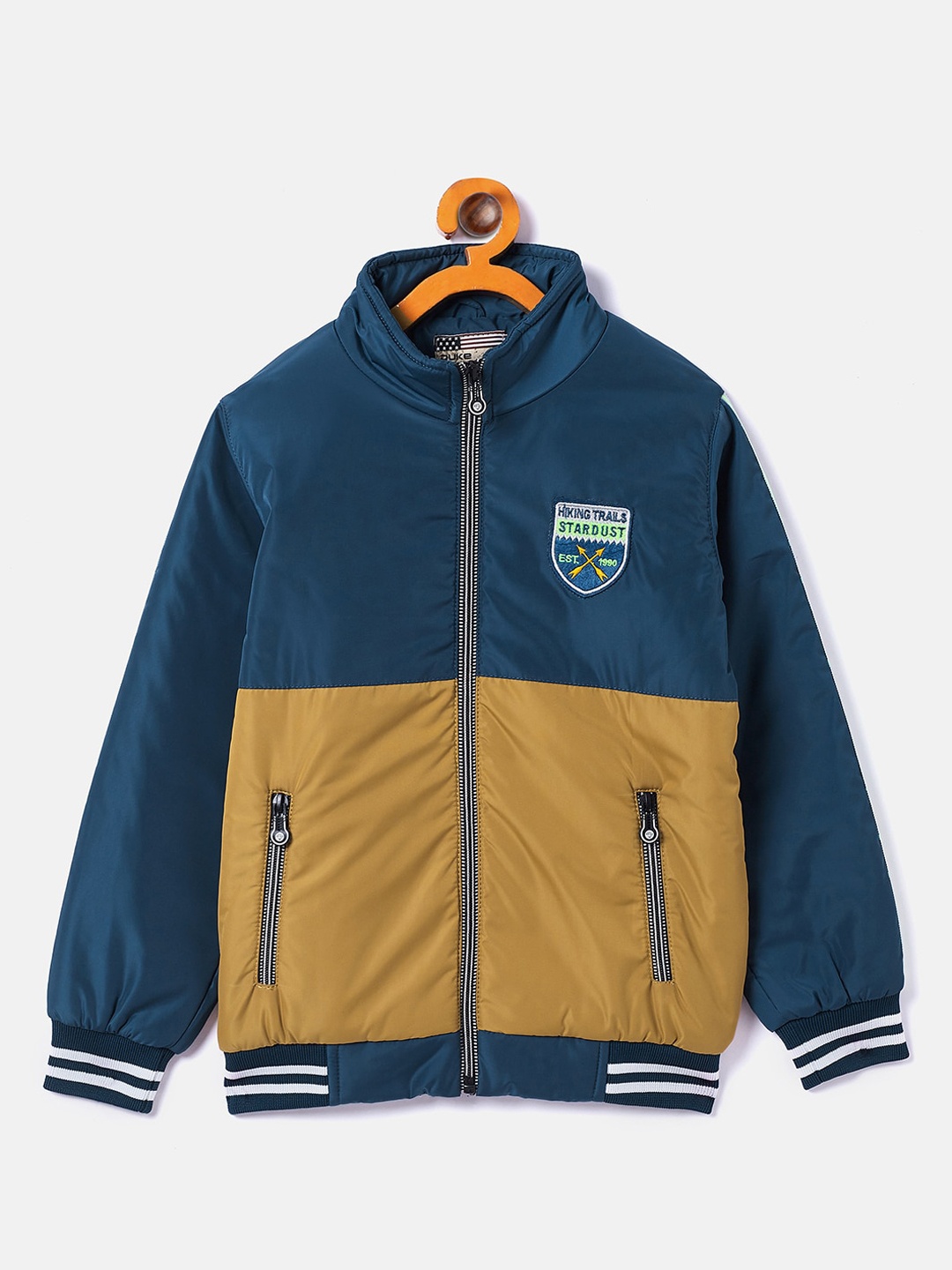 

Duke Boys Teal Blue & Mustard Yellow Colourblocked Bomber Jacket