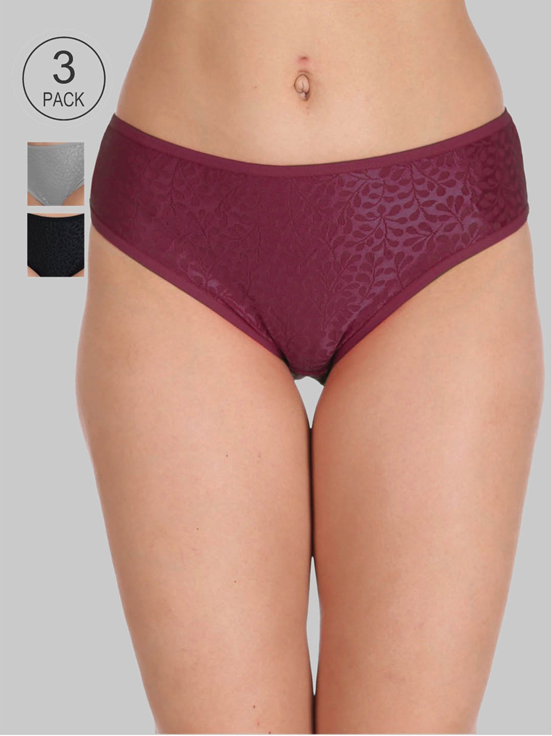 

Reveira Women Pack Of 3 Assorted Self Design Hipster Briefs