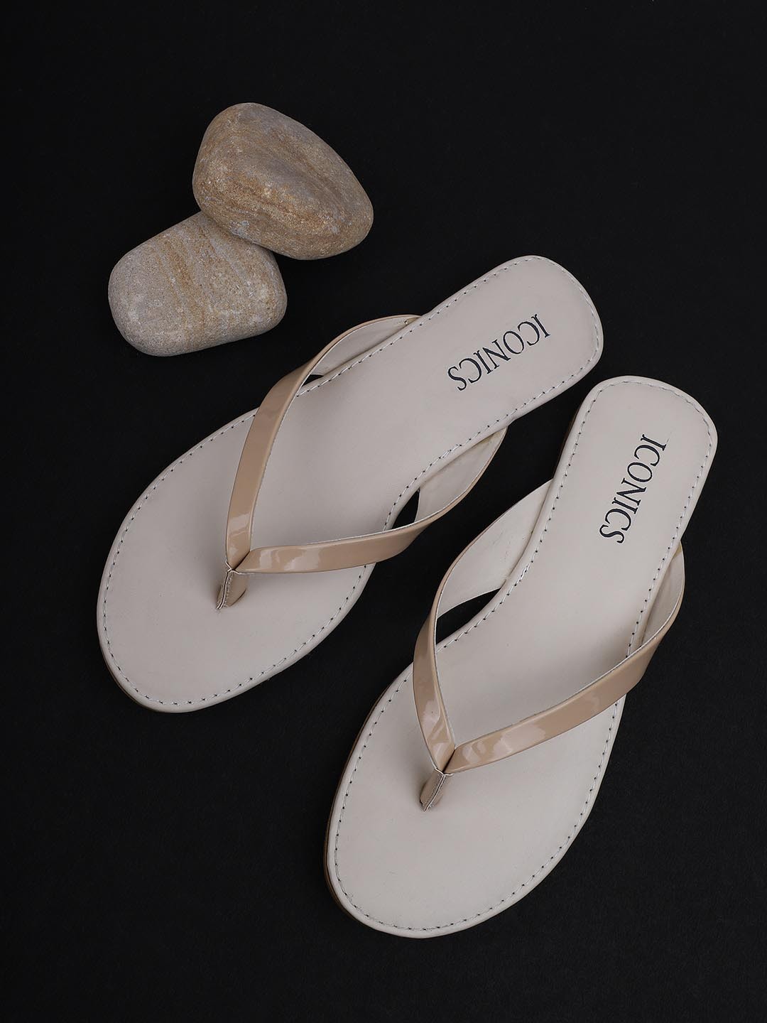 

ICONICS Women Beige Open Toe Flats