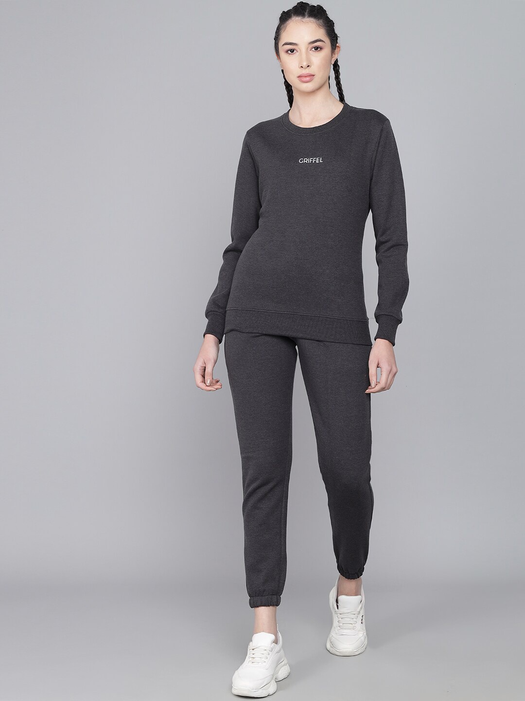 

GRIFFEL Women Charcoal Grey Solid Cotton Tracksuit