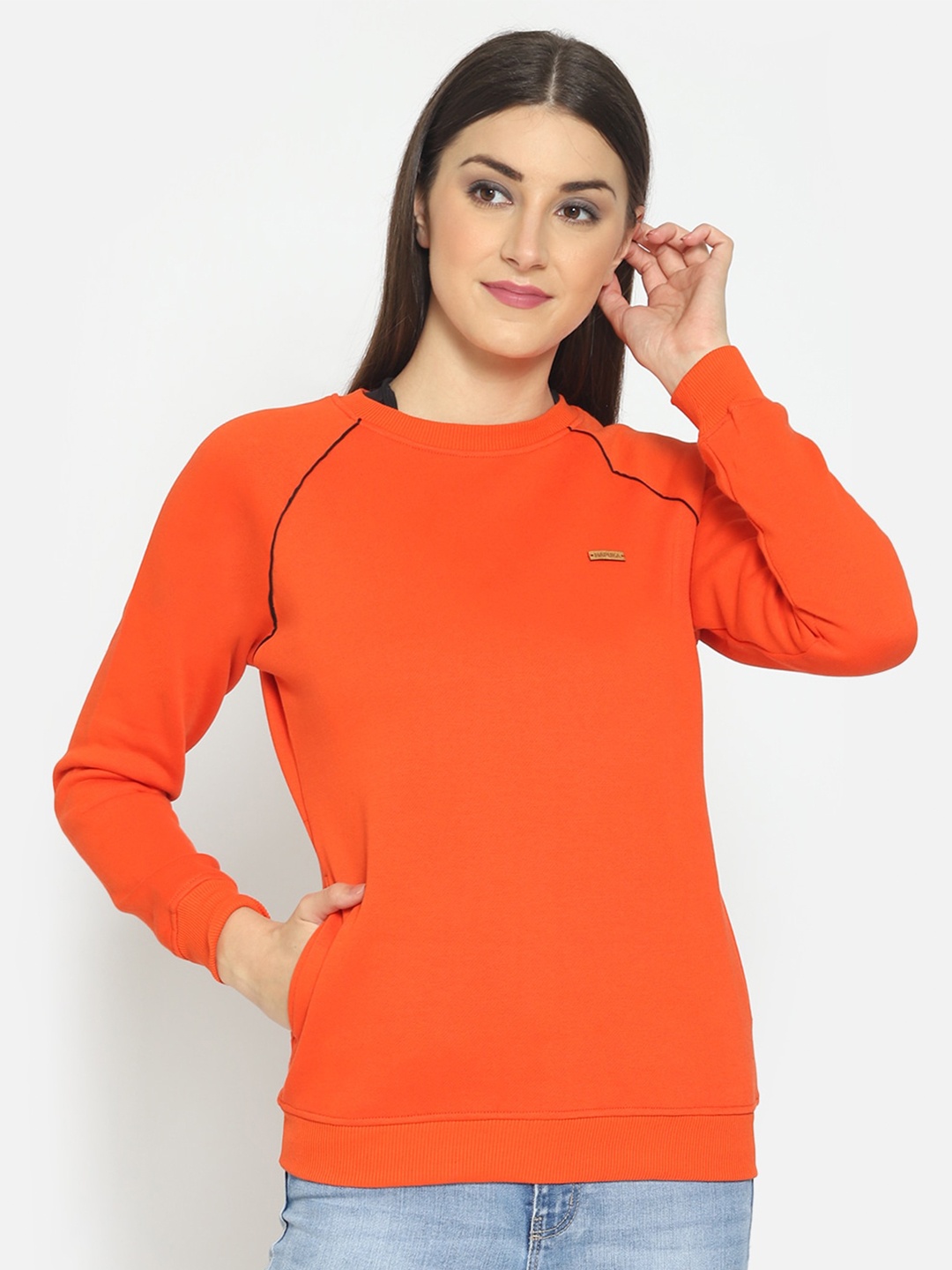 

Hapuka Women Orange Fleece Raglan Sleeve Sweatshirt