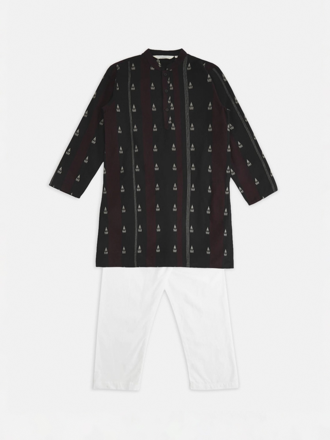 

indus route by Pantaloons Boys Black & White Printed Pure Cotton Kurta With Pyjamas