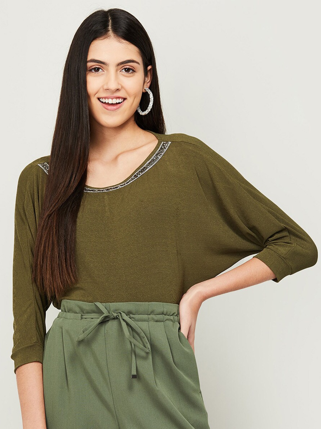 

CODE by Lifestyle Olive Green Extended Sleeves Top