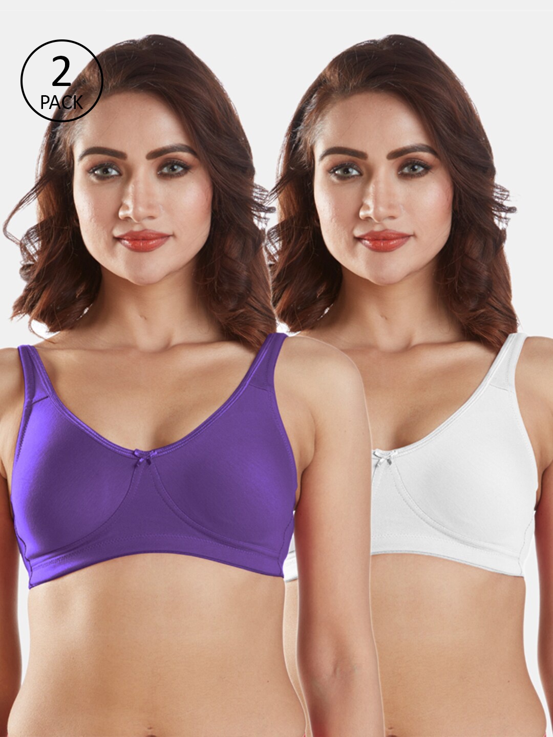 

Sonari Women Pack Of 2 Purple & White Non-Padded Non-Wired Everyday Bra