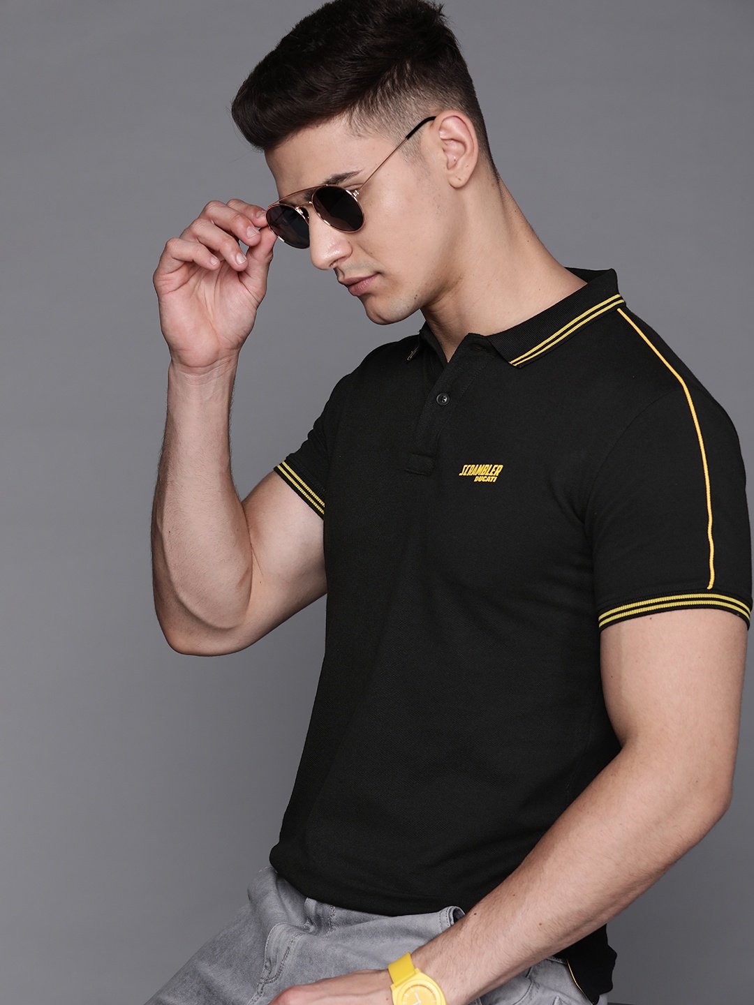 

Ducati Men Black Brand Logo Printed Polo Collar Pure Cotton T-shirt