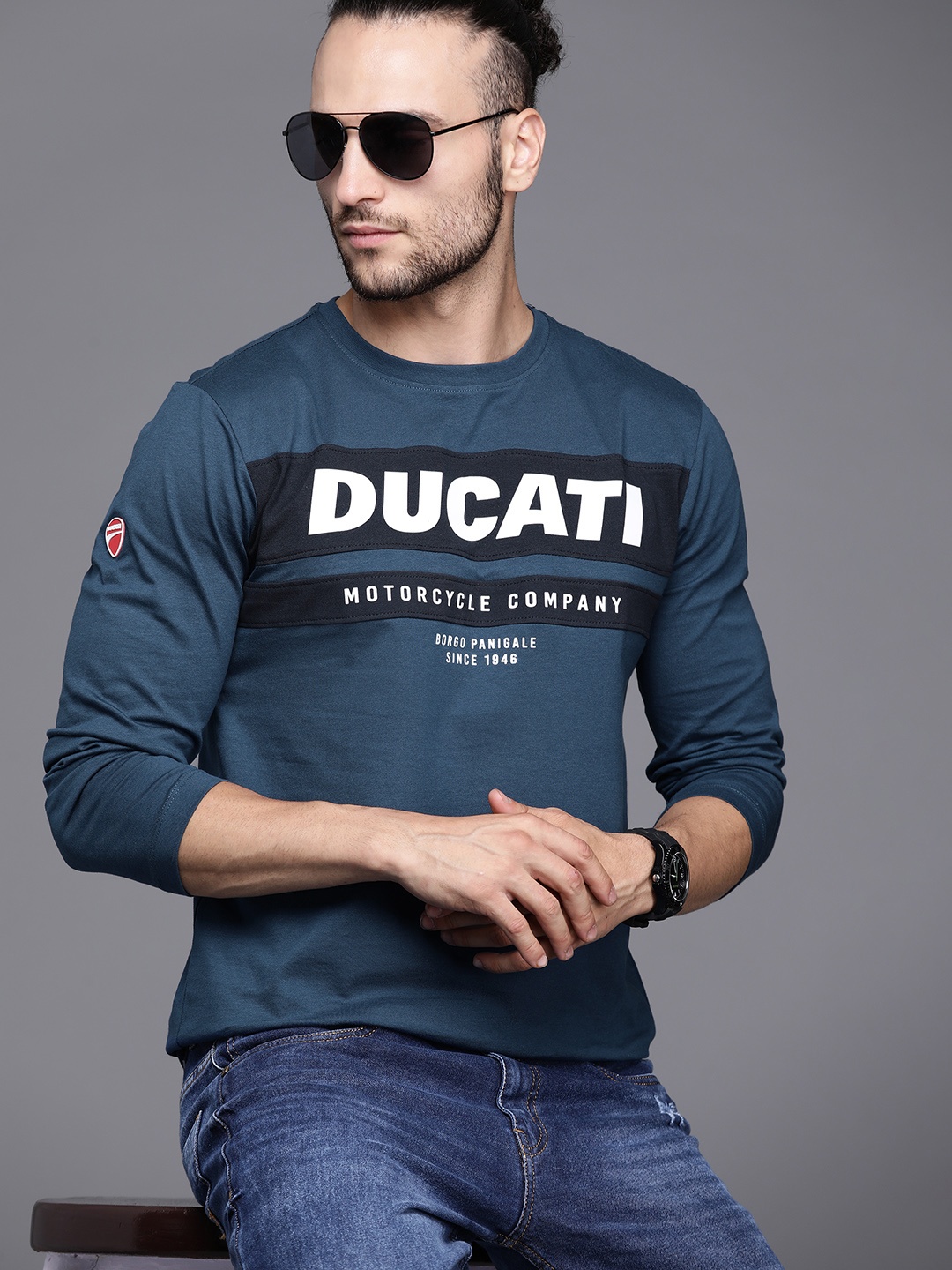

Ducati Men Blue & White Typography Printed Pure Cotton T-shirt