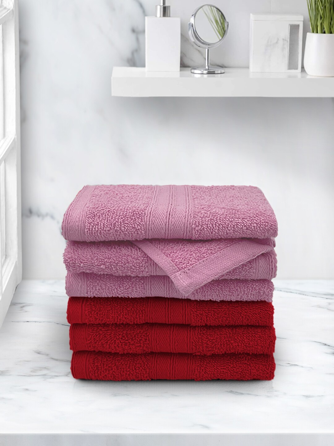 

Aura Red & Pink Anatolia 6 Piece 100% Cotton Face Towel Set in 500 GSM