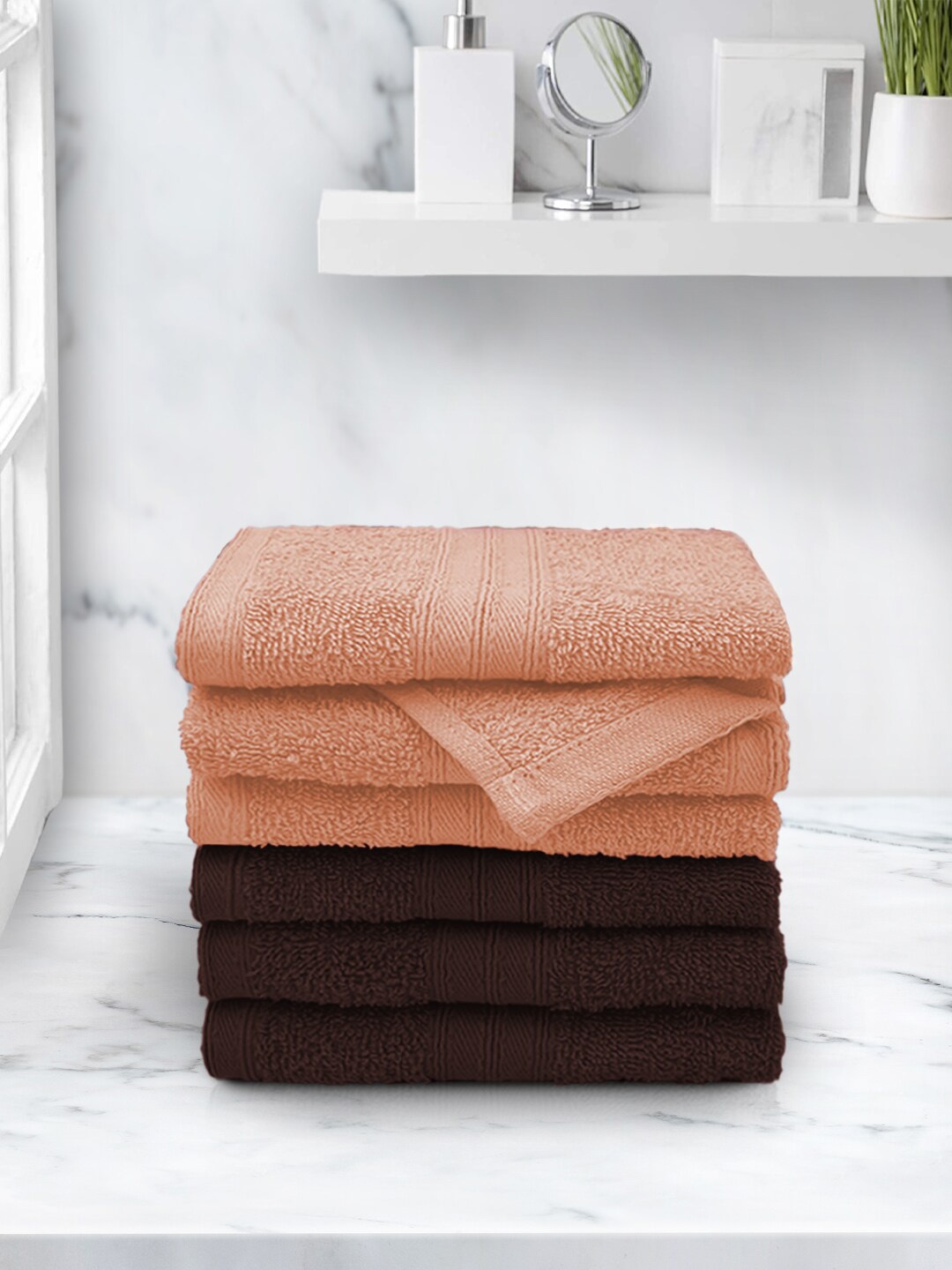 

Aura Cocoa & Clay Anatolia 6 Piece 100% Cotton Face Towel Set in 500 GSM, Coffee brown