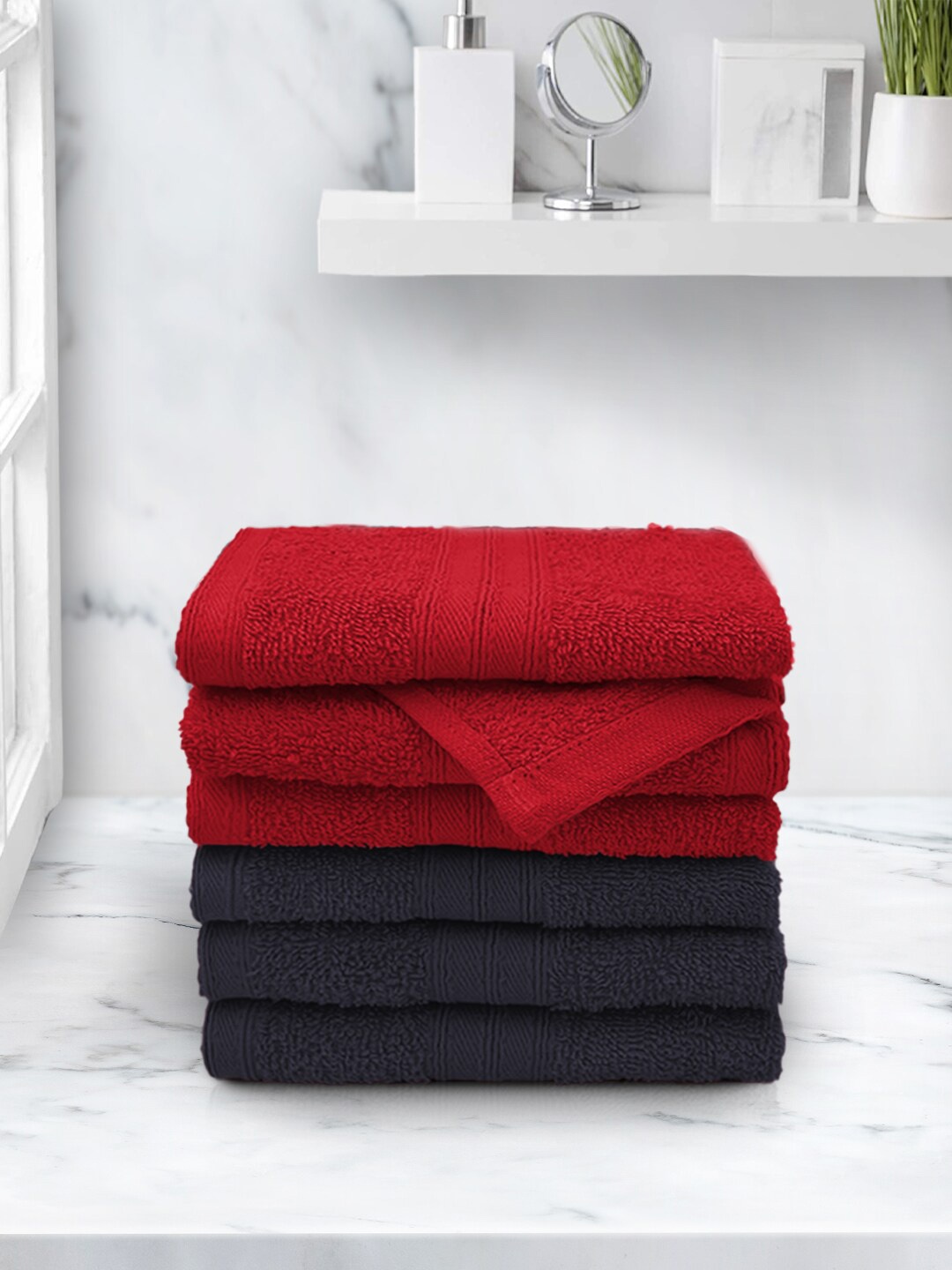 

Aura Red & Denim Anatolia 6 Piece 100% Cotton Face Towel Set in 500 GSM