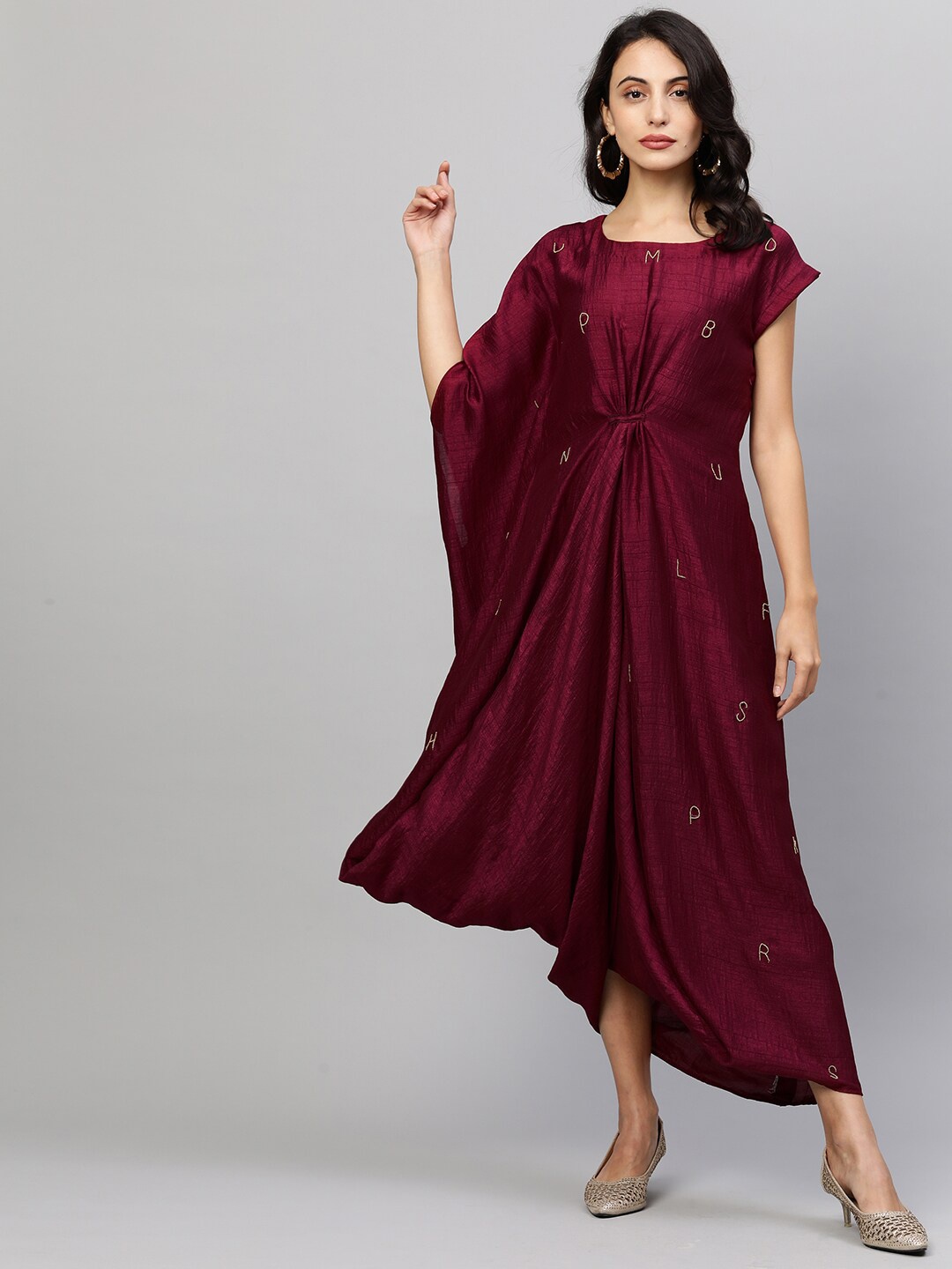 

FASHOR Purple Embroidered A-Line Maxi Dress