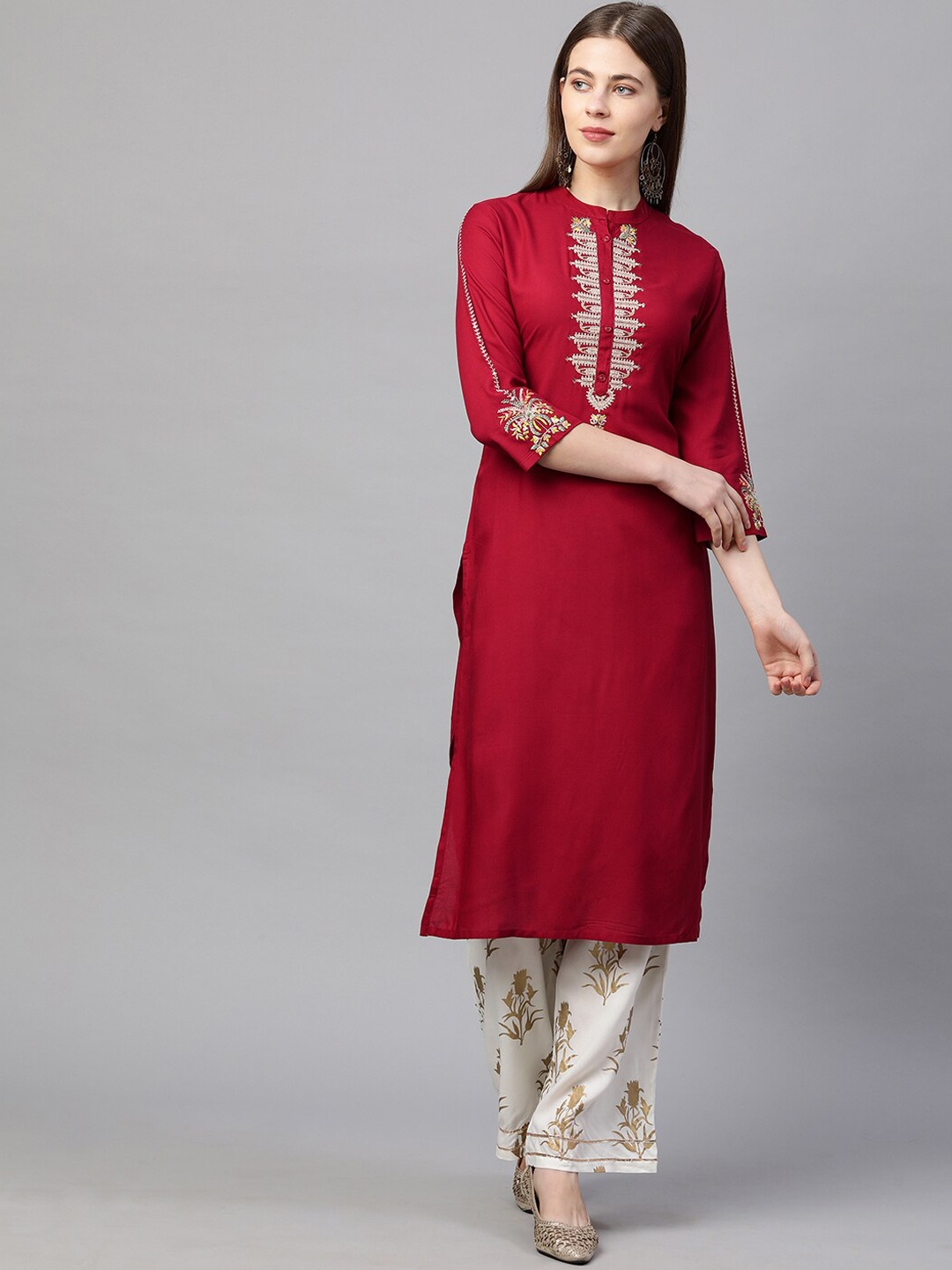 

FASHOR Women Red Embroidered Thread Work Kurta