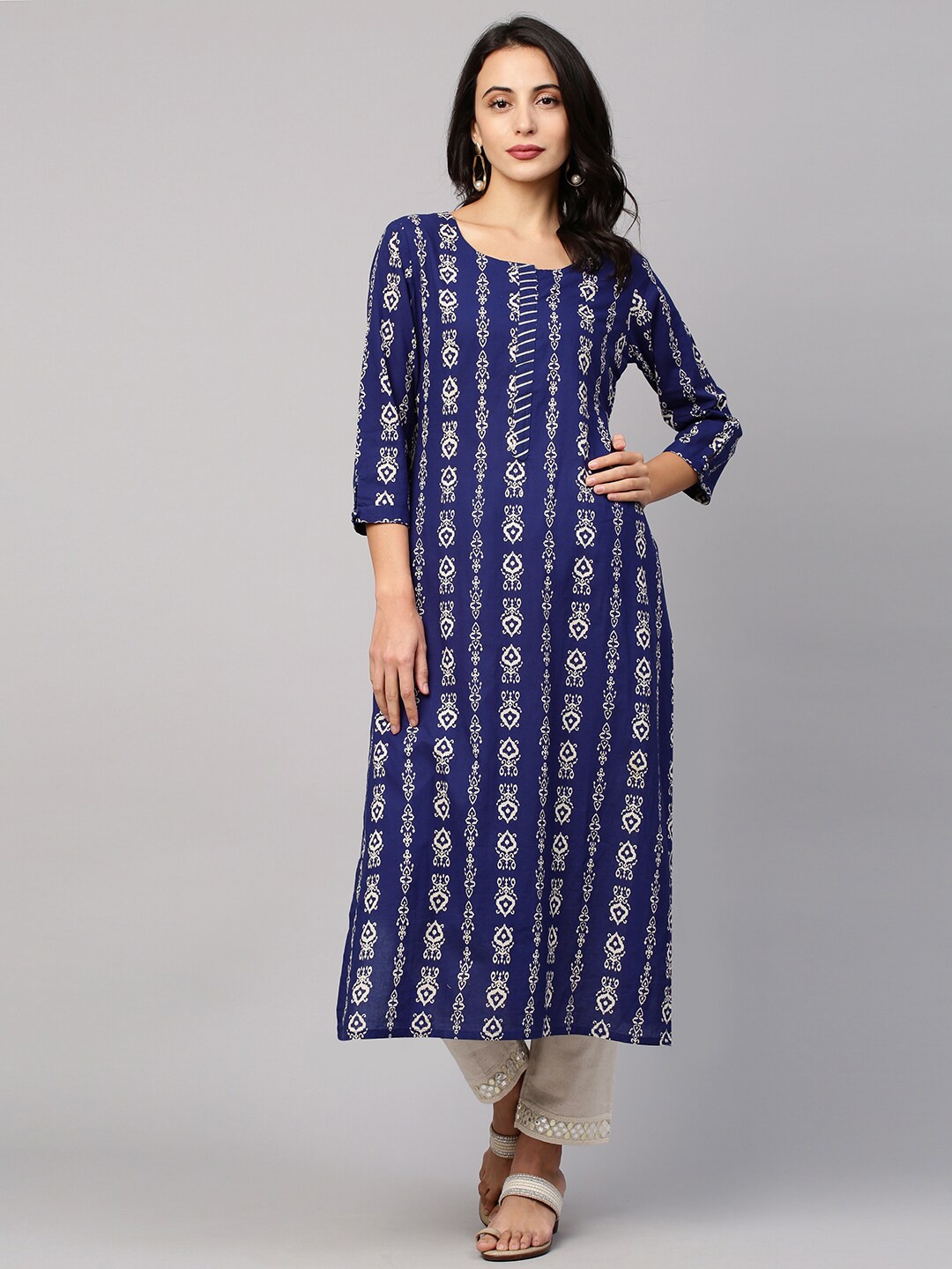 

FASHOR Woman Navy Blue Ethnic Motifs Printed Kurta