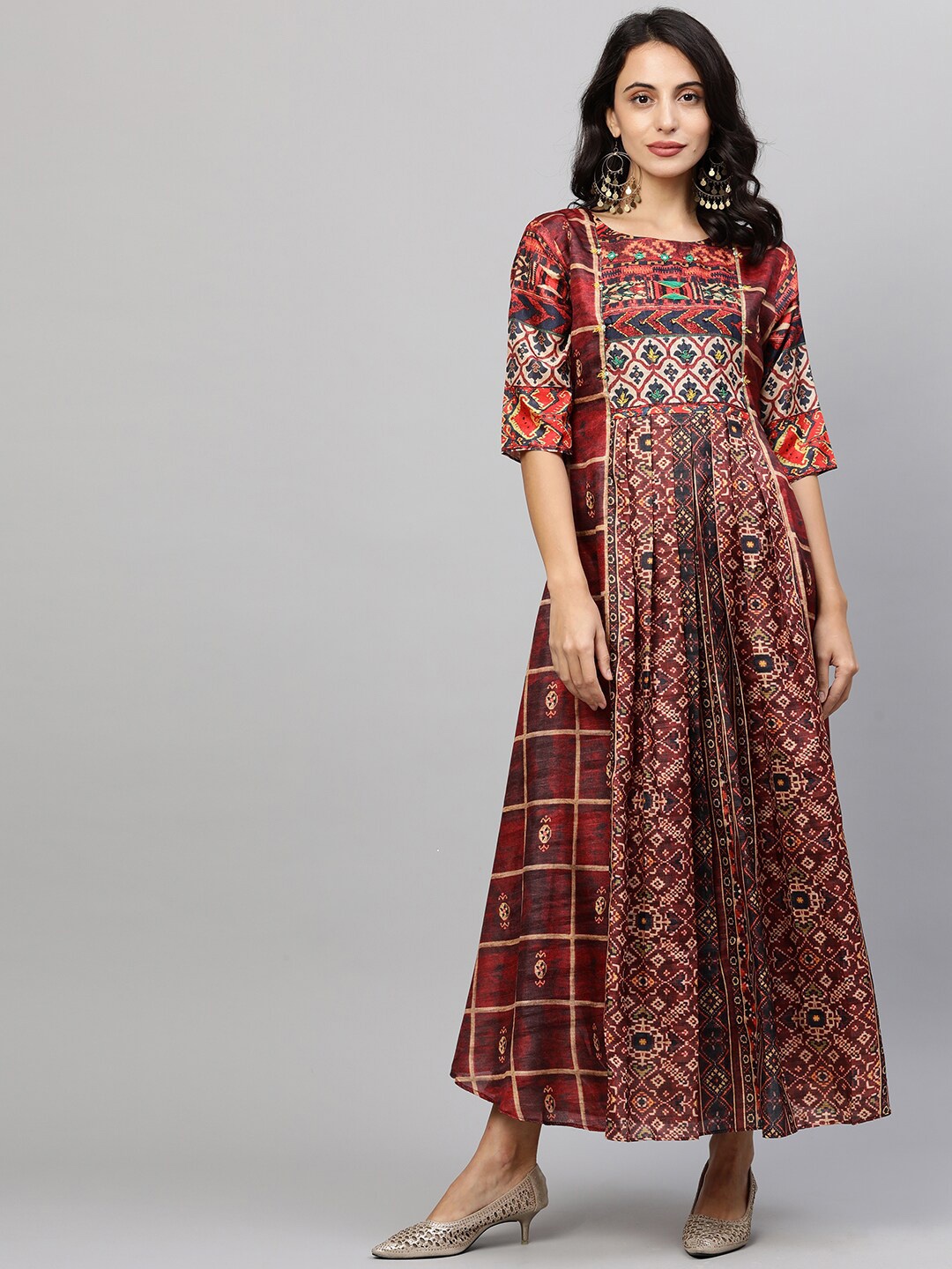 

FASHOR Maroon Ethnic Motifs Maxi Dress