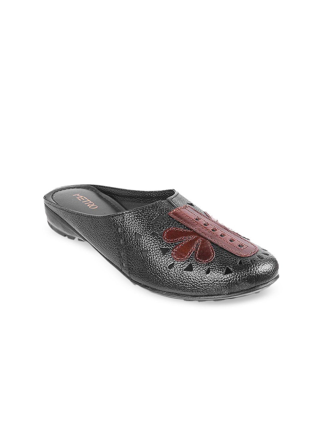 

Metro Women Black & Brown Laser Cuts Leather Mules