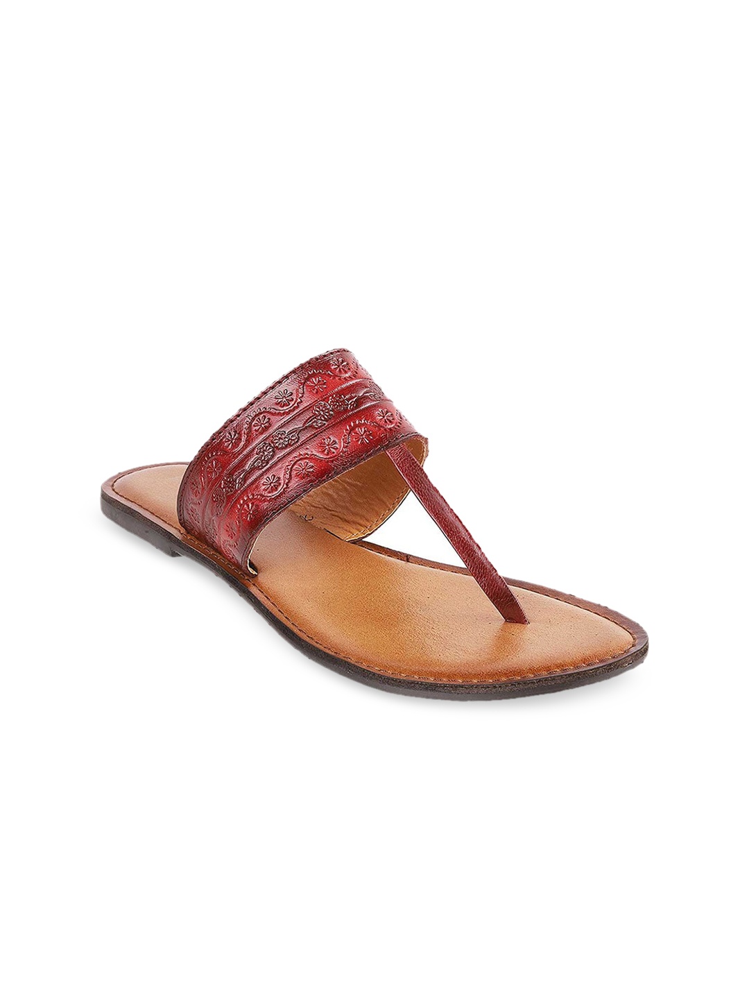 

Metro Women Maroon Textured T-Strap Flats
