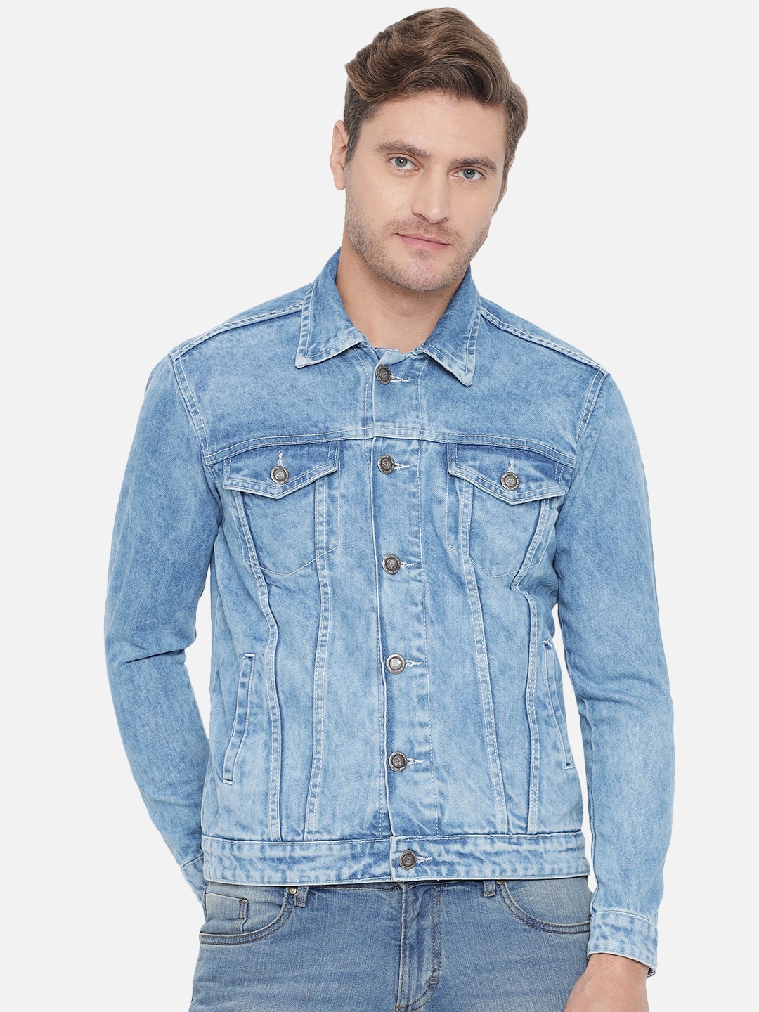 

The Dry State Men Blue Washed Denim Jacket