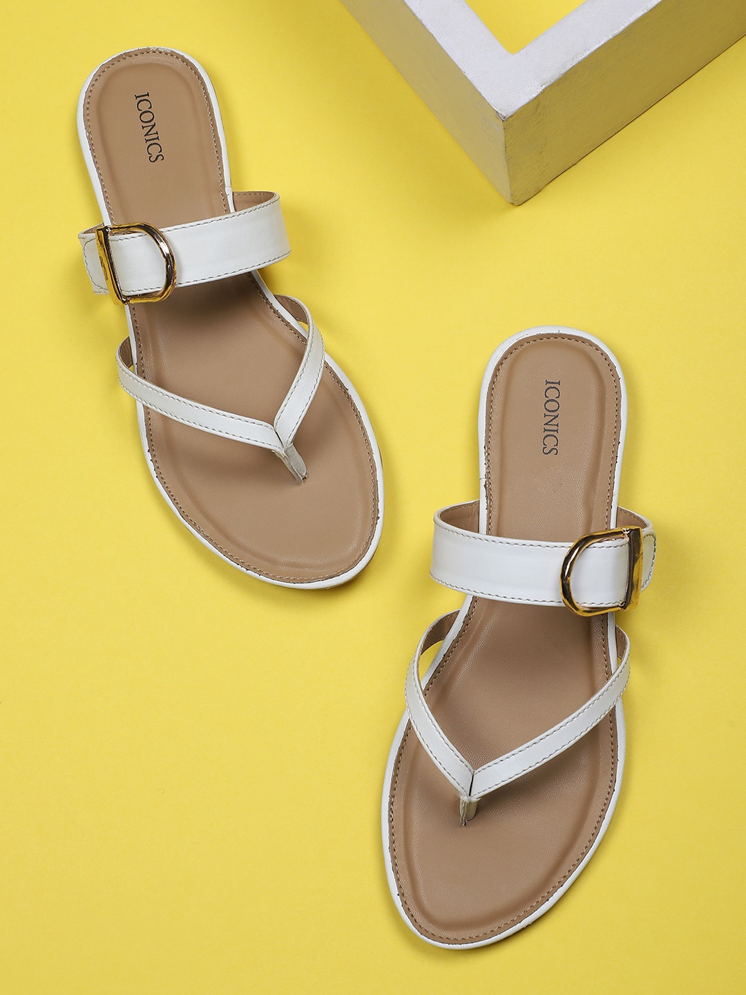 

ICONICS Women White Open Toe Flats