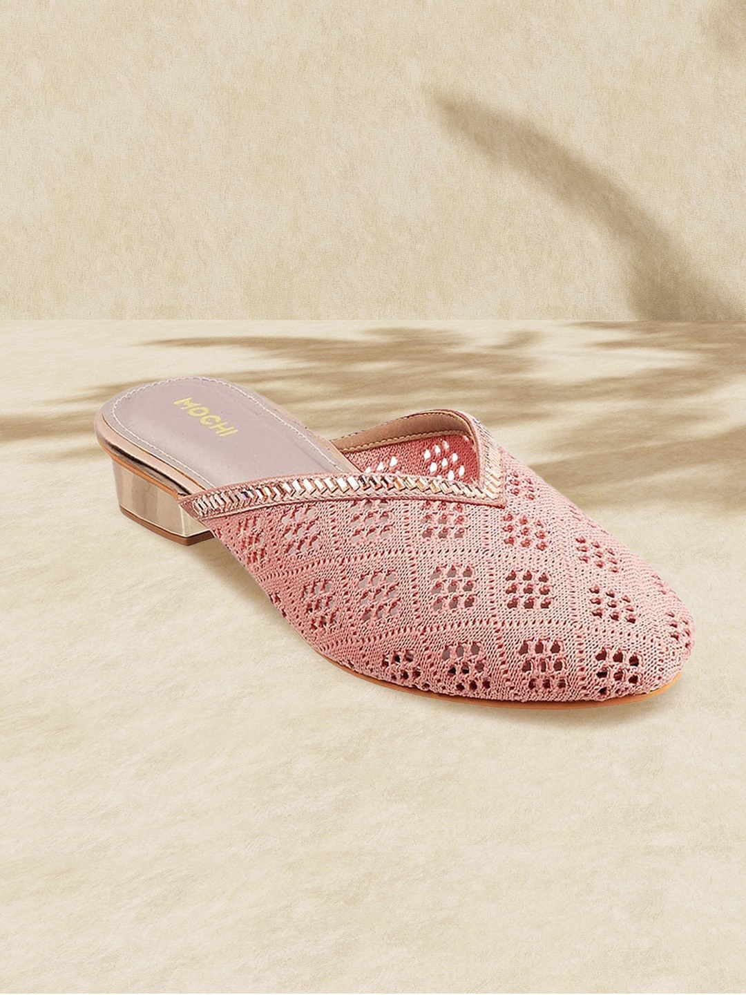 

Mochi Women Pink Ethnic Woven Design Block Mules