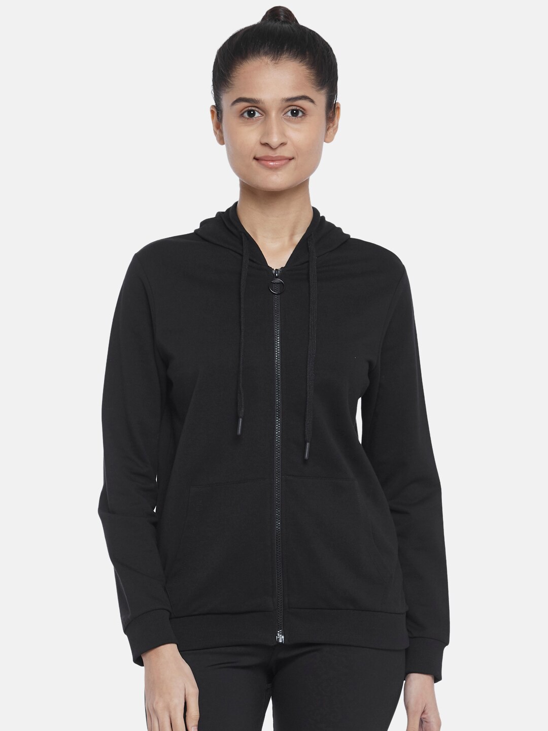 

Ajile by Pantaloons Women Black Cotton Hooded Sweatshirt