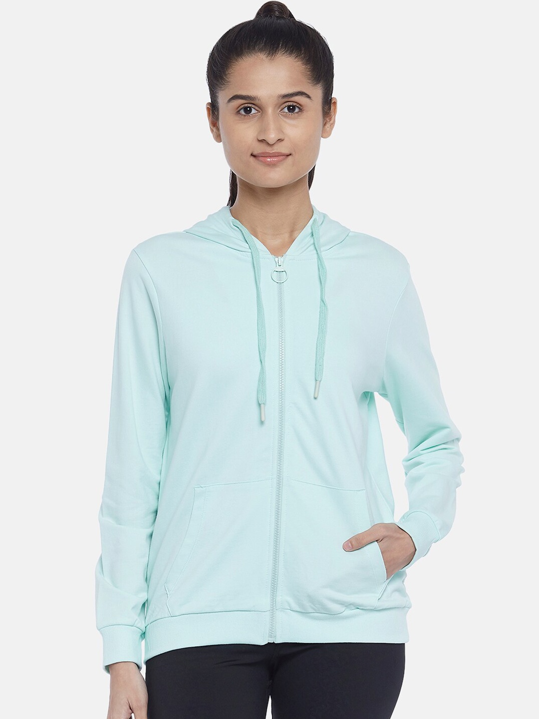 

Ajile by Pantaloons Women Turquoise Blue Solid Cotton Regular Sporty Jacket