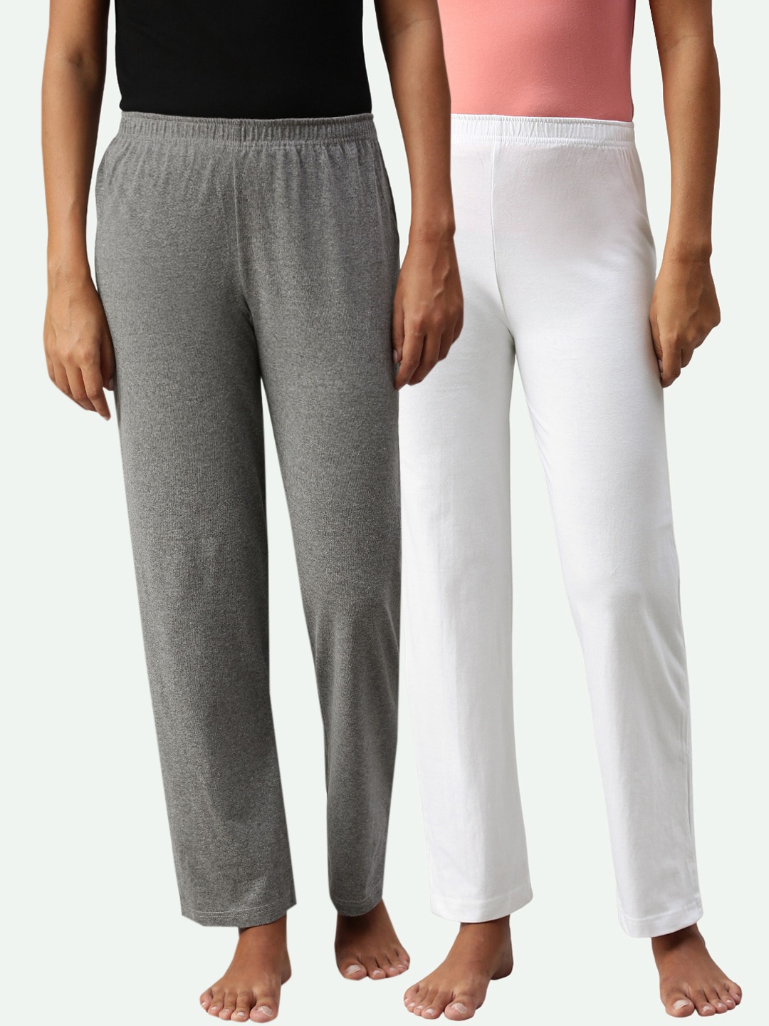 

NOT YET by us Women Pack Of 2 Grey & White Cotton Lounge Pants