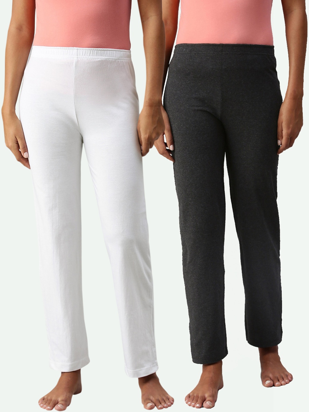

NOT YET by us Women White & Grey Pack of 2 Solid Cotton Lounge Pants