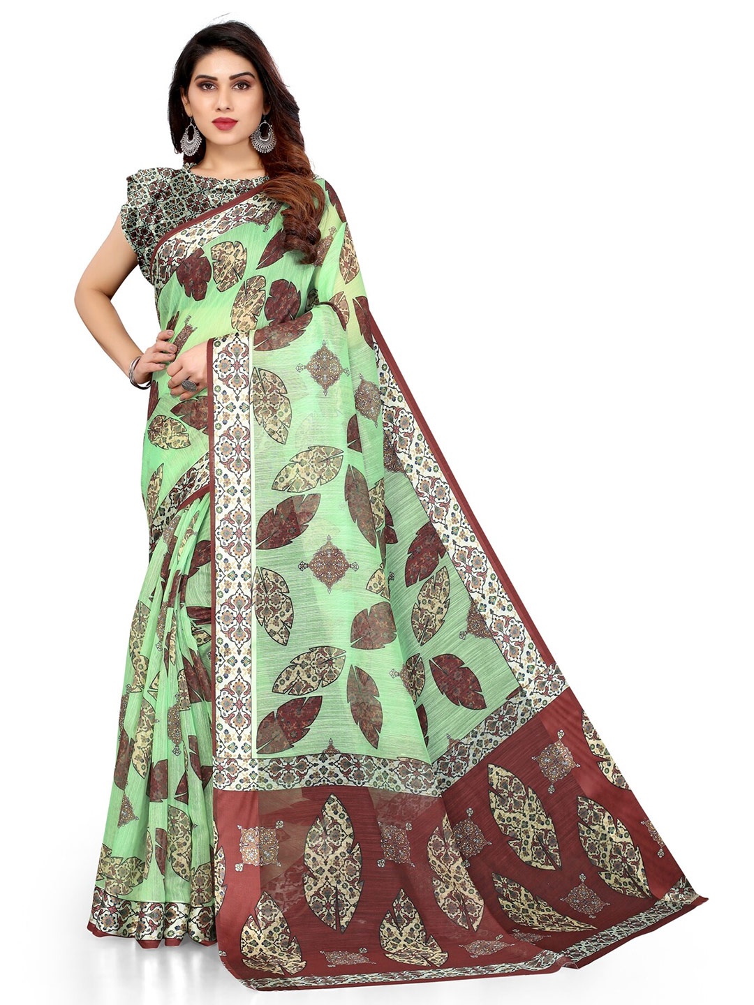 

KALINI Women Floral Printed Polycotton Saree, Green