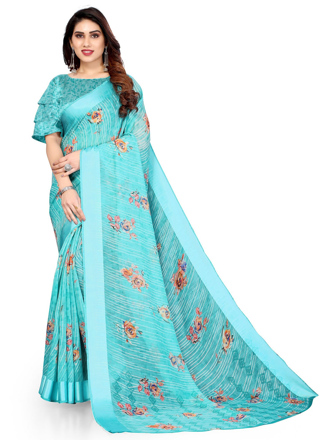 

KALINI Green & Brown Floral Zari Bagh Saree