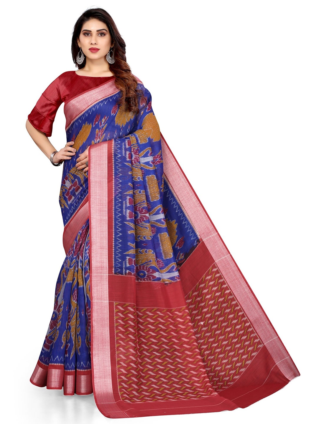 

KALINI Blue & Red Ethnic Motifs Printed Saree