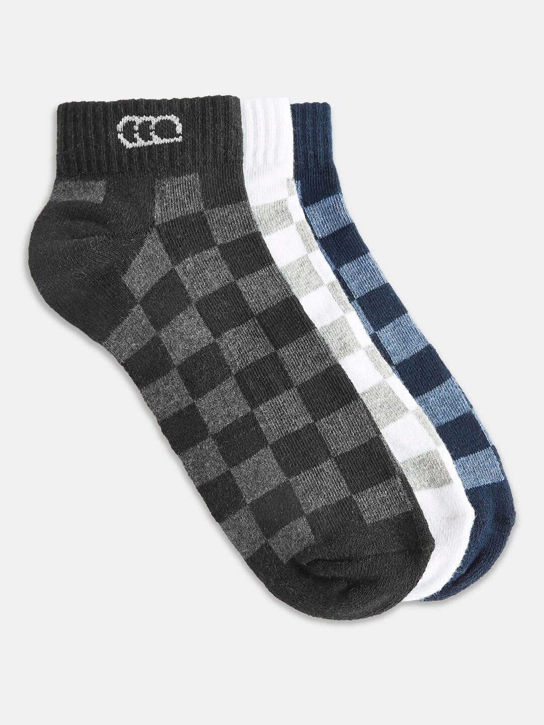 

Ajile by Pantaloons Men Pack Of 3 Checked Cotton Blend Ankle Length Socks, White