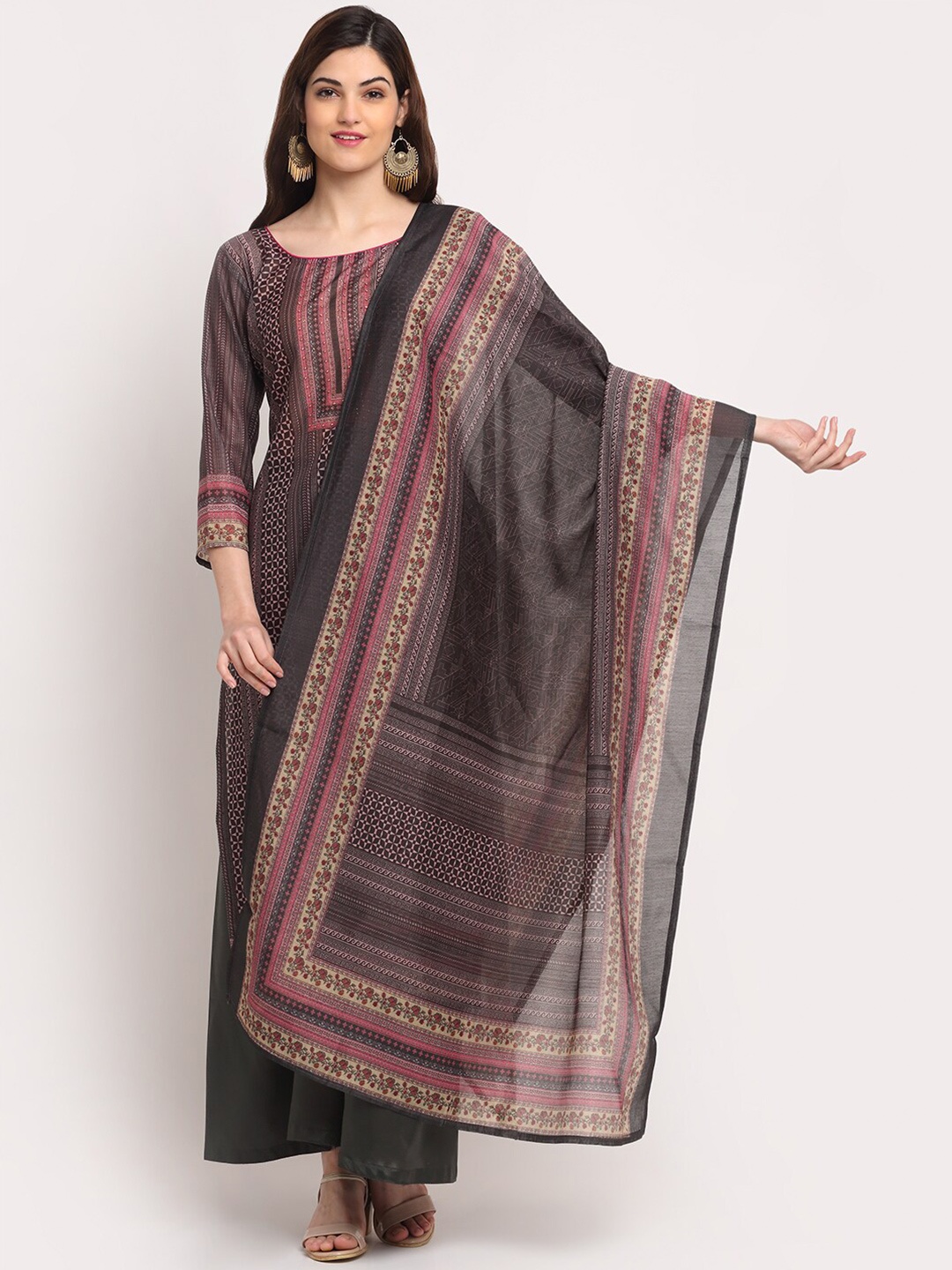 

Stylee LIFESTYLE Pink Printed Unstitched Dress Material