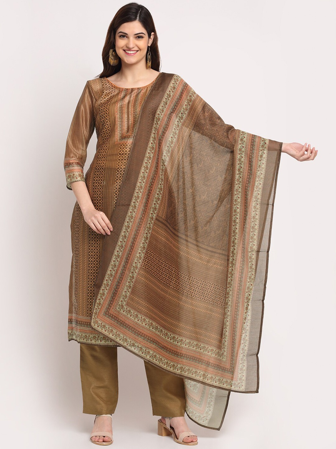 

Stylee LIFESTYLE Women Yellow & Orange Printed Unstitched Dress Material