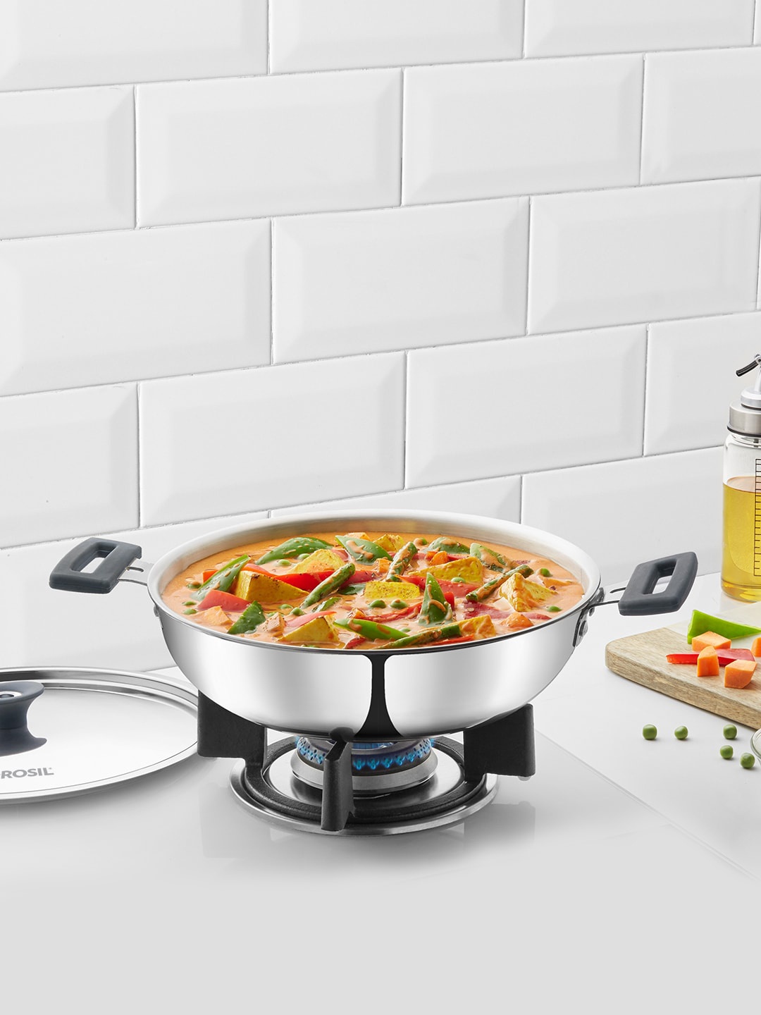

BOROSIL Silver-Toned Stainless Steel Tri-Ply Kadhai