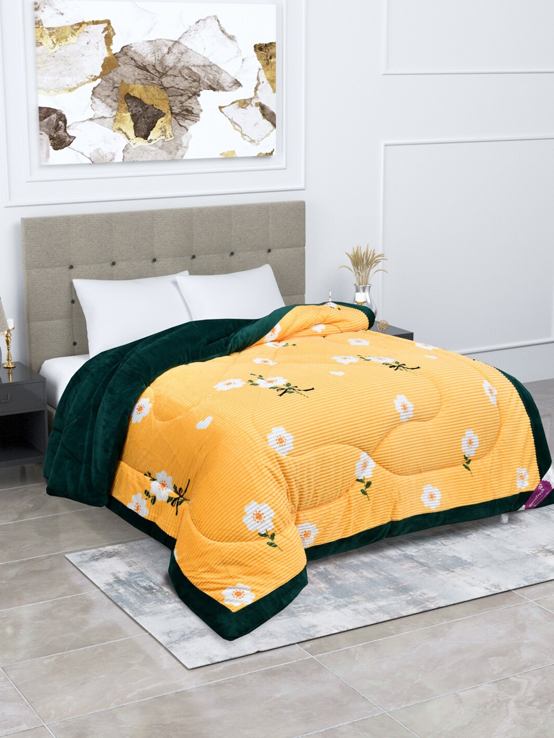 

Home Fresh Yellow & White Floral Printed 1000 GSM Double Bed Comforter
