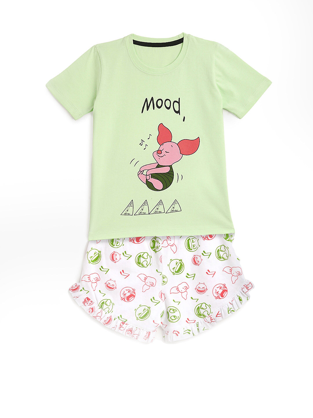 

YK Girls Green & White Printed Pure Cotton T-shirt with Shorts
