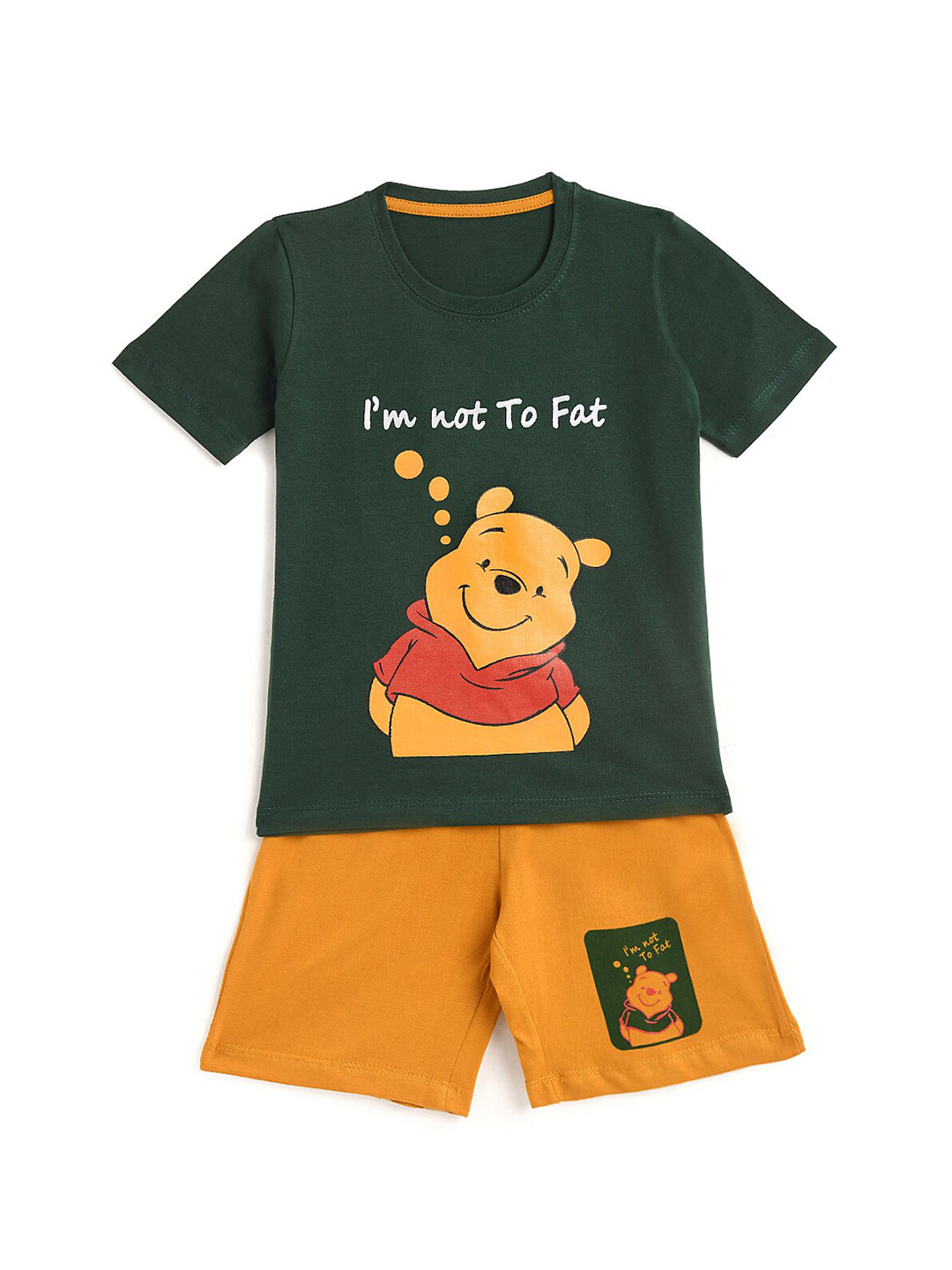 

YK Boys Green & Mustard Printed Pure Cotton T-shirt with Shorts