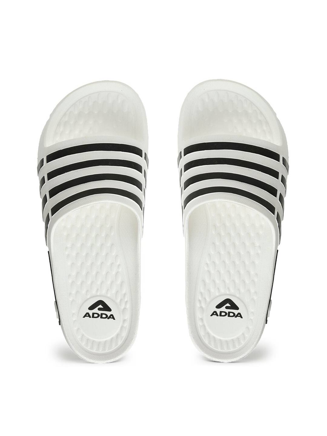 

Adda Men White & Black Striped Rubber Sliders