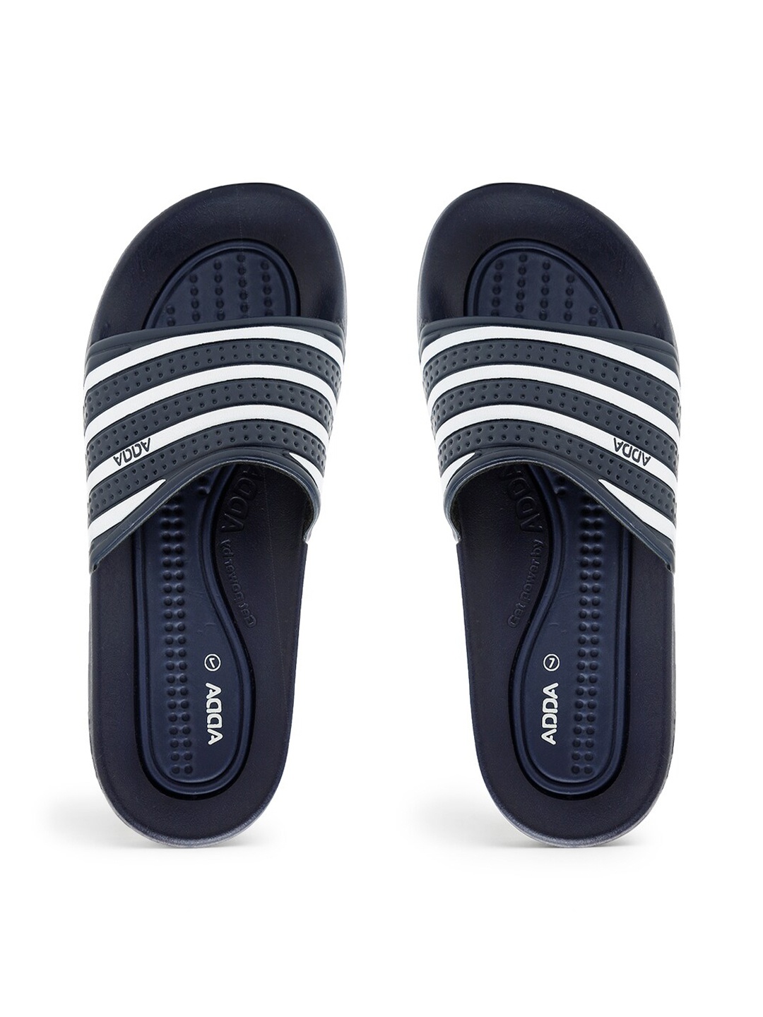 

Adda Men Navy Blue Striped Rubber Sliders