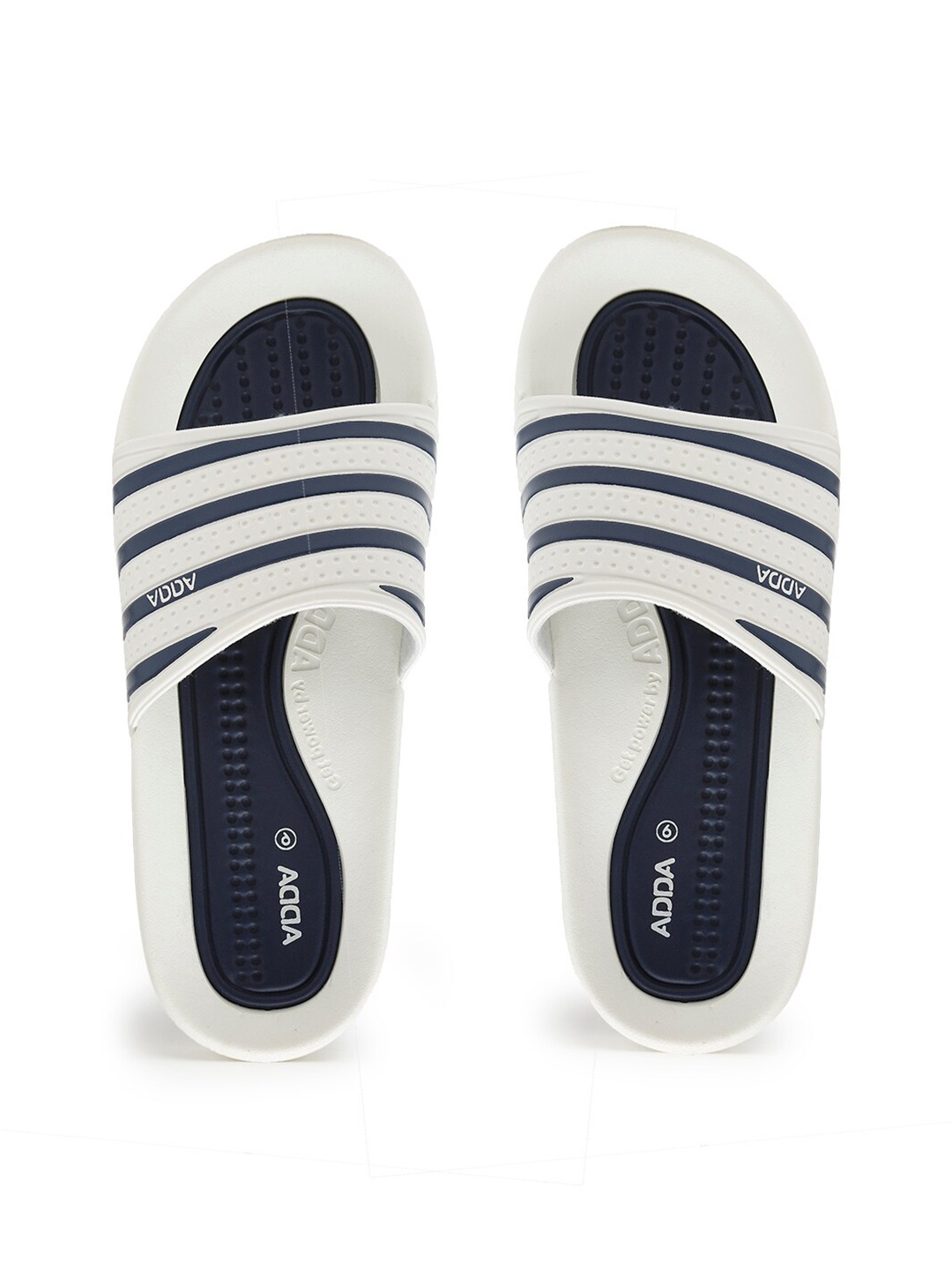 

Adda Men White & Black Striped Rubber Sliders