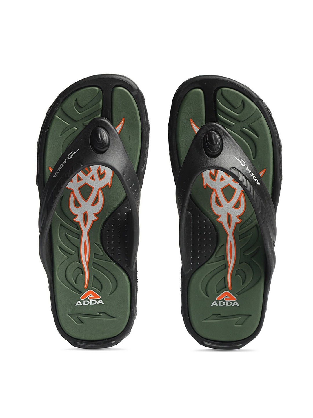 

Adda Men Olive Green & Black Printed Rubber Thong Flip-Flops