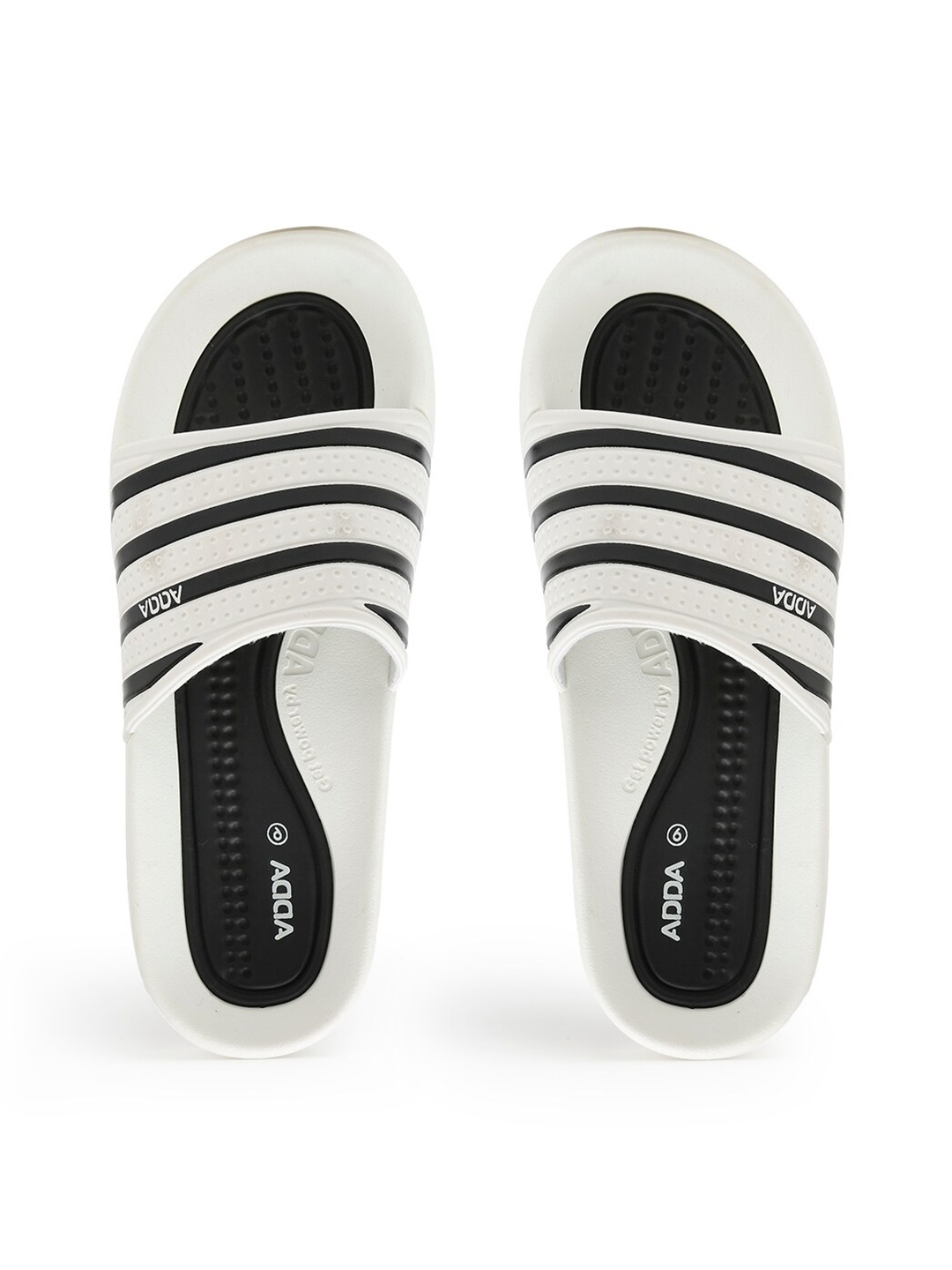 

Adda Men White & Black Striped Rubber Sliders