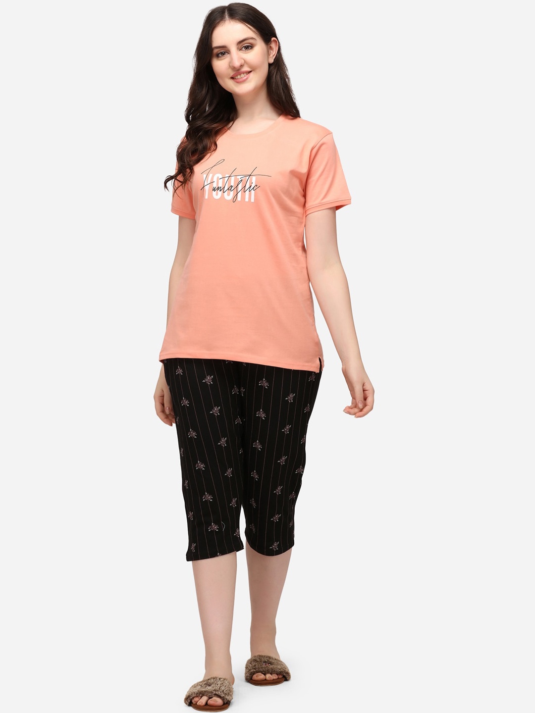 

Lenissa Women Pink & Black Printed Night suit