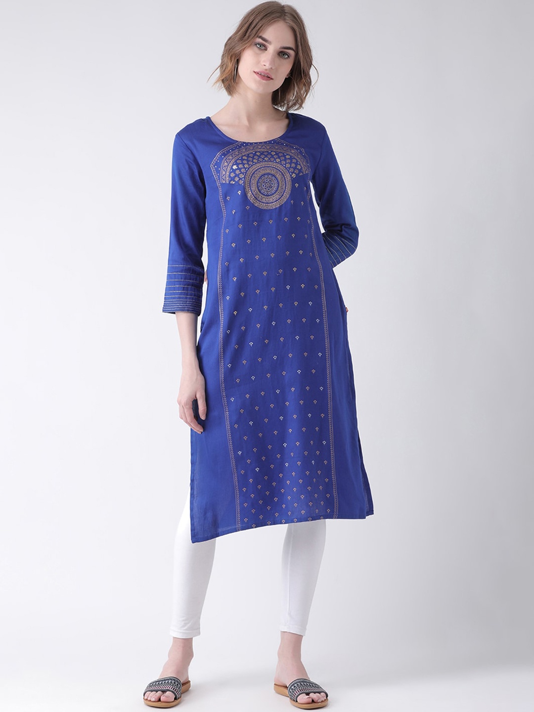 

Span Women Blue & Brown Ethnic Motifs Printed Pure Cotton Kurta