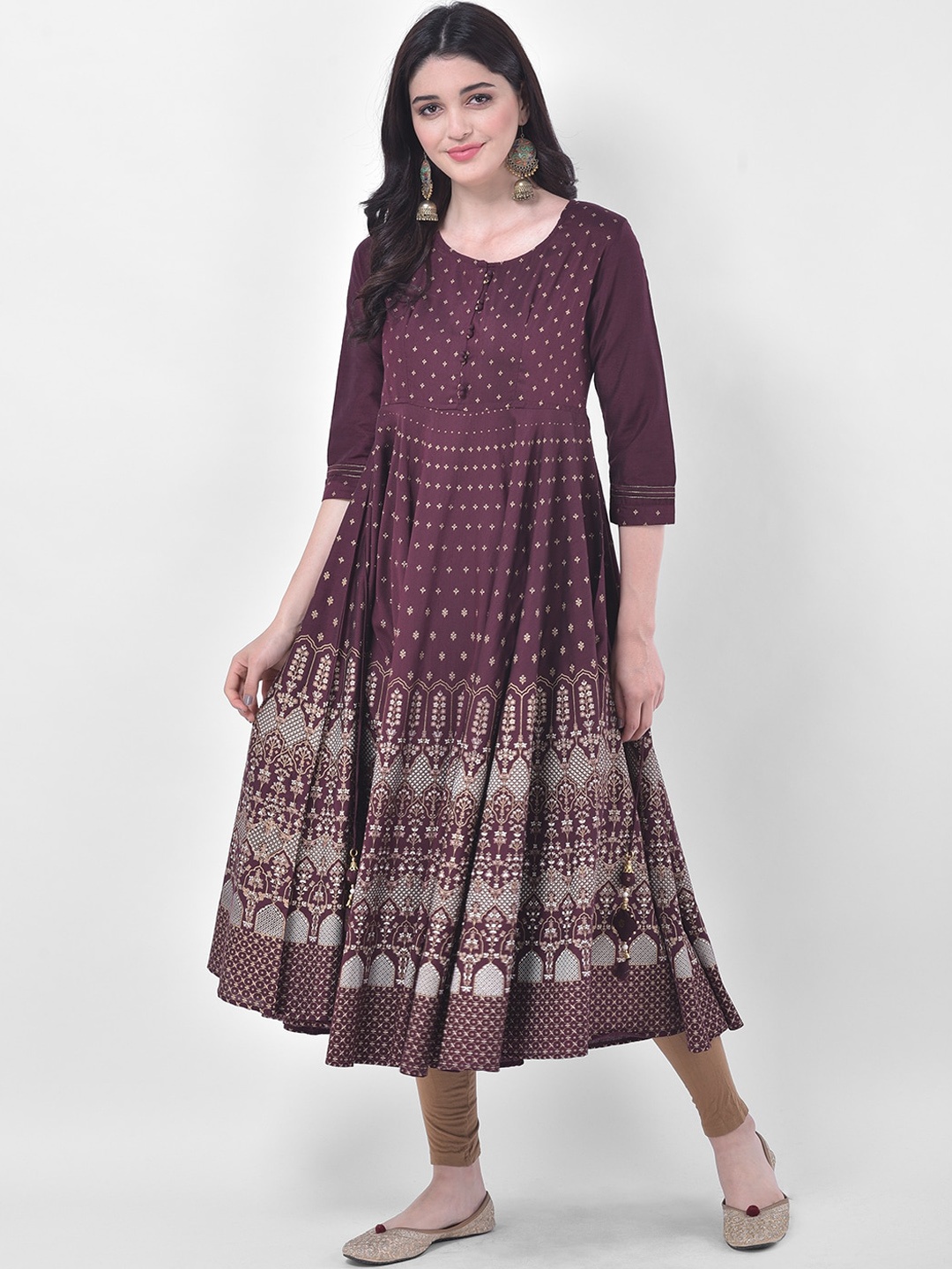 

Span Women Maroon Floral Printed Anarkali Kurta